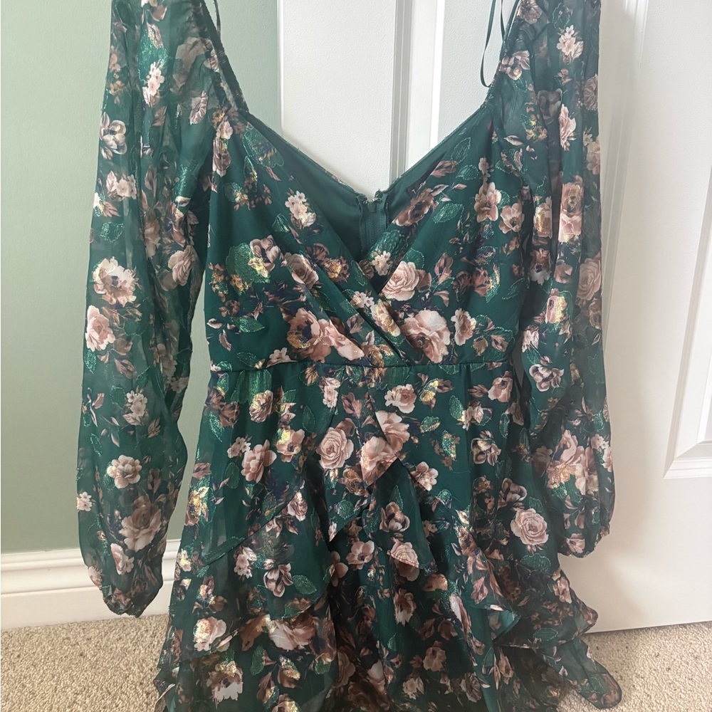 Trixxi Green Floral Long Sleeve Dress